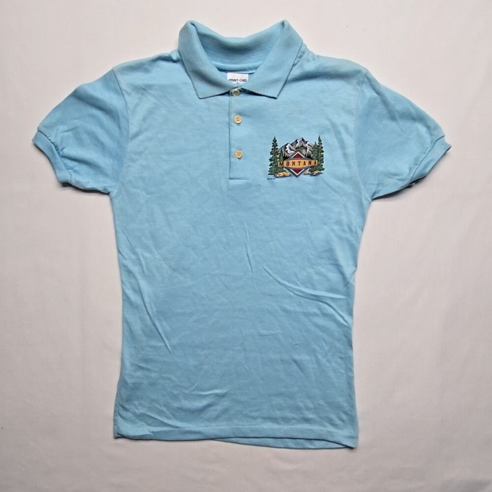 Vintage Montana Polo Nature Graphic Light Blue Womens Small Shirt 90s